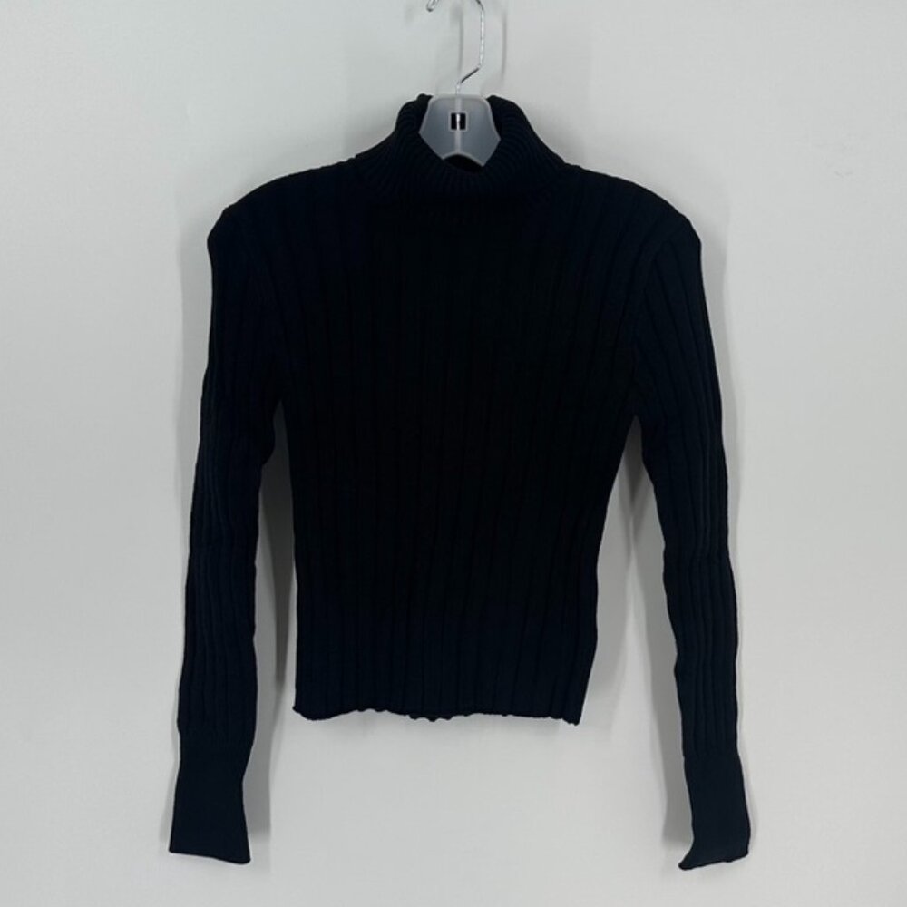 Women's Lulu's Just A Little Sassy Black Ribbed Long Sleeve Turtleneck S
